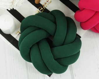 Flat round Knot pillow Medium Knot Cotton cushion Bottle green decorative pillow Decorative cushion Round Trendy pillow Size 11,81" x 11,81"