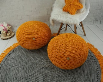 Handmade Crochet Cotton Pouf: Scandinavian Style Ottoman