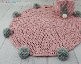 Crochet Baby Rug: Round Cotton Nursery Carpet with Pom Poms