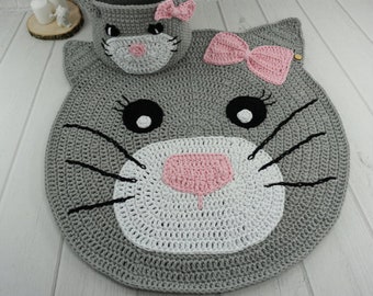 Crochet Cat Rug: Personalized Cotton Nursery Mat