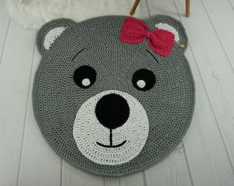 Crochet Bear Rug: Handmade Cotton Nursery Decor