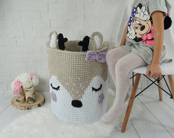 Crochet Deer Basket: Beige Woodland Nursery Decor