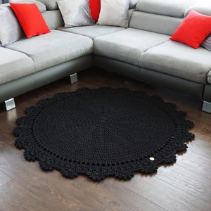 crochet rug round for baby room handmade personalized baby gift nursery decor birthday gift cotton rug home decor area black rug for home
