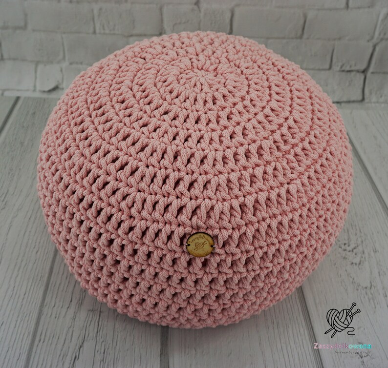 Blush pink crochet pouf Ottoman Nursery footstool Round floor Etsy