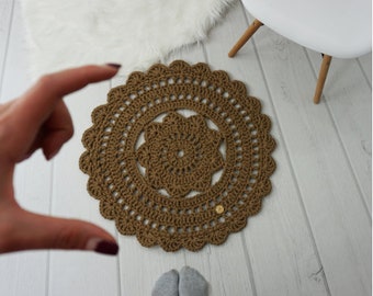 transparent crochet round rug for babys rug Scandinavian Rug baby gift nursery decor cotton soft rug home decor area rug Doily Rug Cappucino