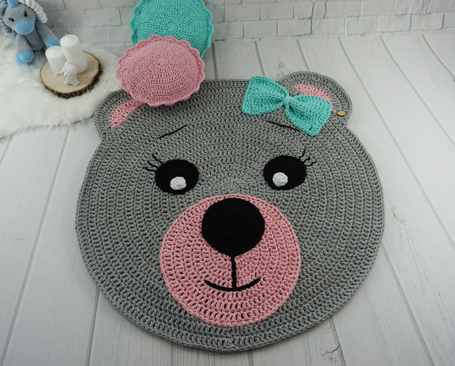 Classic Teddy Bear Rug Gray Teddy Round Rug Bear Nursery Rug Etsy