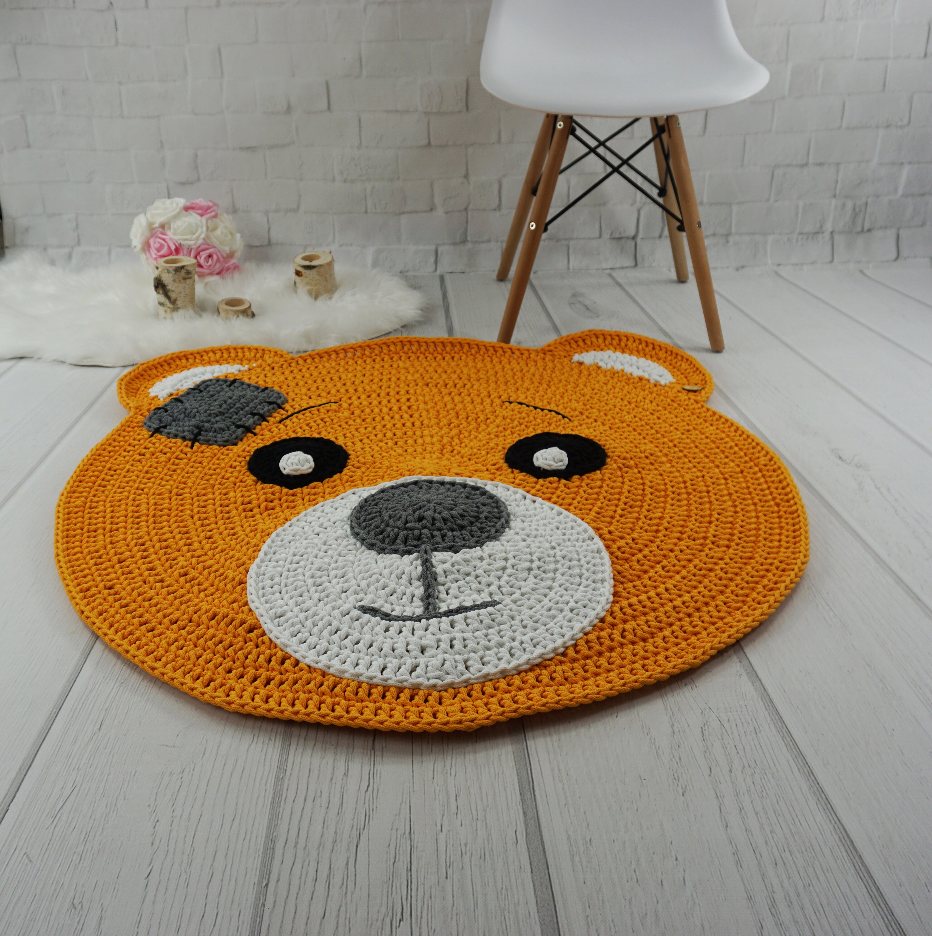 Teddy bear crochet rug for baby room Bear rug nursery Forest Etsy