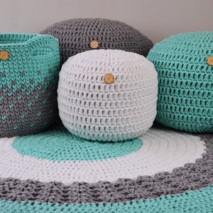 White round crochet pouf Ottoman Nursery footstool Round floor seating pillow Knit pouff White nursery decor Gifts for new parents Baby room
