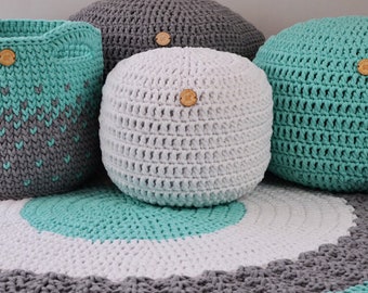 White round crochet pouf Ottoman Nursery footstool Round floor seating pillow Knit pouff White nursery decor Gifts for new parents Baby room