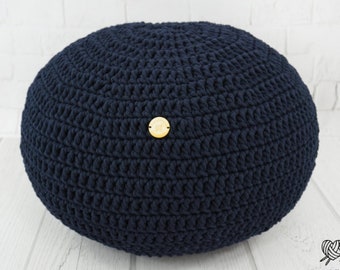 Round floor Ottoman pouf, Stuffed pouf, Meditation pillow, Footstool Pillow, Pouf chair, Floor cushion, Knit pouf, Black crochet pouf