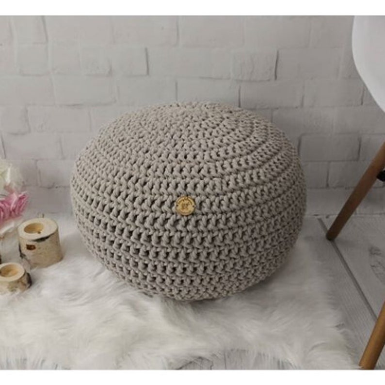 Round floor Ottoman pouf for baby room Meditation pillow Footstool Pillow Bean Bag Floor cushion Knit nursery pouf Fuchsia crochet pouf image 4