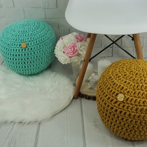 Round floor Ottoman pouf for baby room Meditation pillow Footstool Pillow Bean Bag Floor cushion Knit nursery pouf Fuchsia crochet pouf image 6