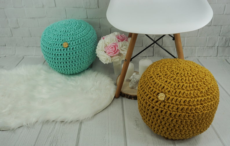 Round floor Ottoman pouf for baby room Meditation pillow Footstool Pillow Bean Bag Floor cushion Knit nursery pouf Fuchsia crochet pouf image 6