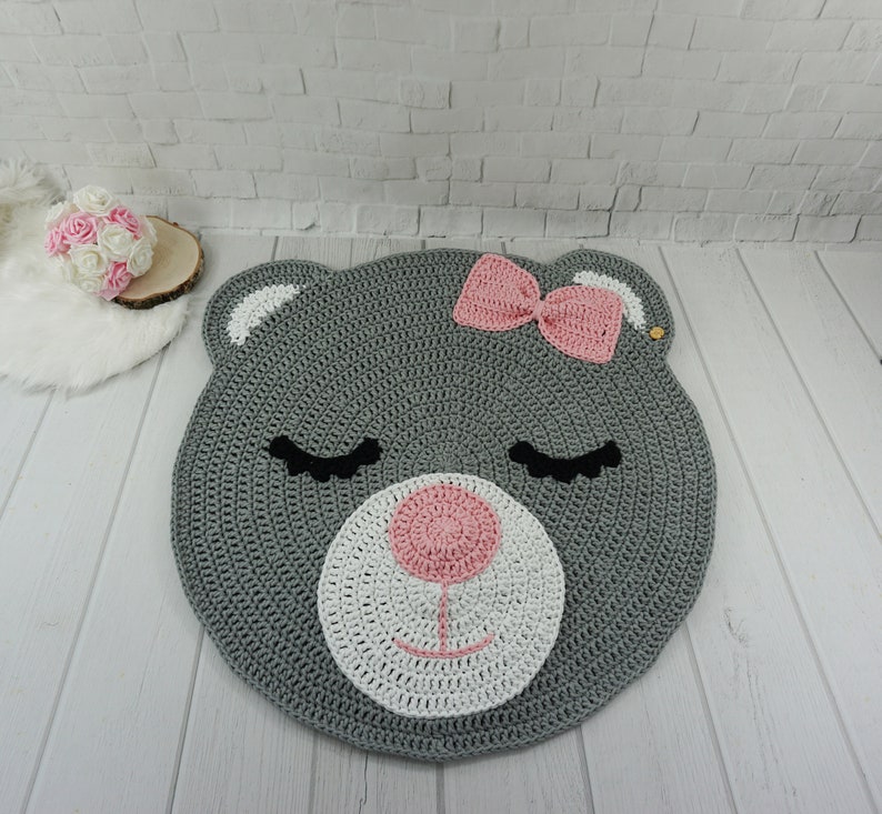 Classic Teddy Bear Rug Gray Teddy Round Rug Bear Nursery Rug Etsy