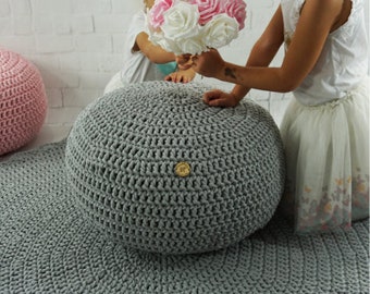 Pouf in cotone all'uncinetto fatto a mano: pouf in stile scandinavo