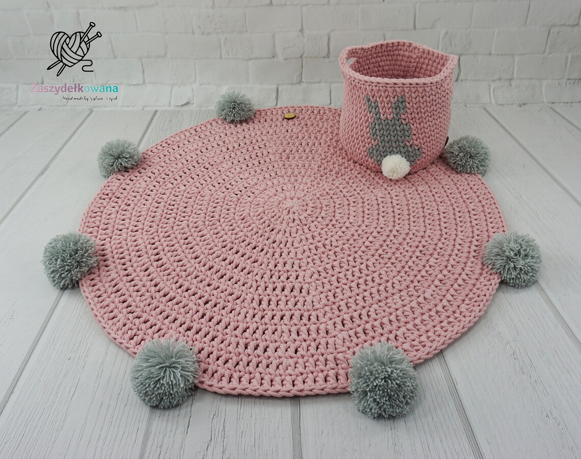 Pink Rabbit Basket Crochet Basket Rabbit Nursery Decor | Etsy