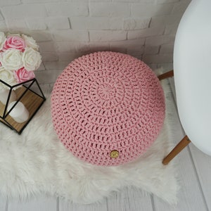 Round floor Ottoman pouf for baby room Meditation pillow Footstool Pillow Bean Bag Floor cushion Knit nursery pouf Fuchsia crochet pouf image 7