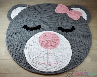 Crochet rug for baby room Handmade bear crochet Nursery bear rug Kids rug Play mat Baby carpet Carpet for kids Teddy bear rug for kids room