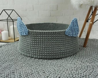 Cat bed Cat house Cat cave Basket cotton cat bed Bedding house basket or Pet Bed in grey Natural cotton cord Many colors