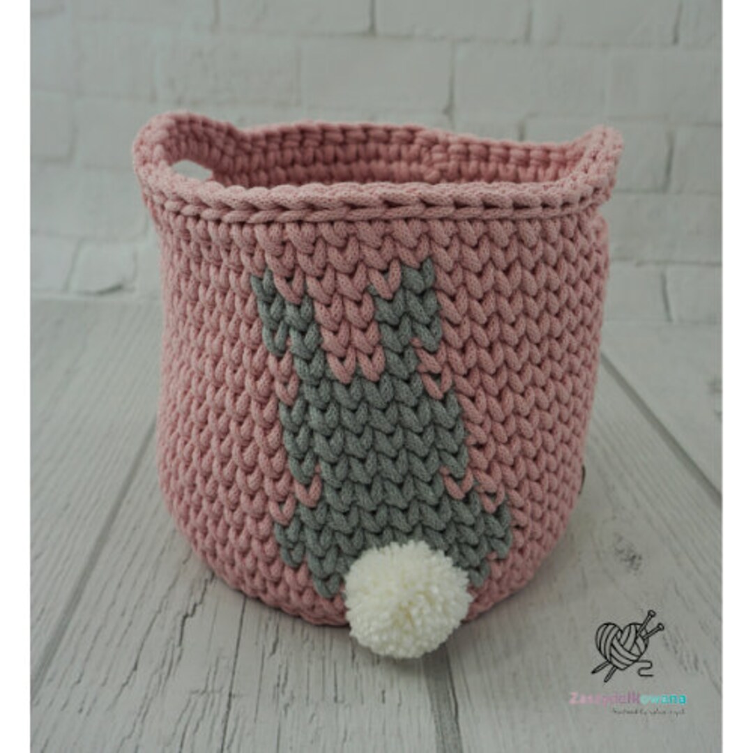 Pink Rabbit Basket Crochet Basket Rabbit Nursery Decor Personalized ...