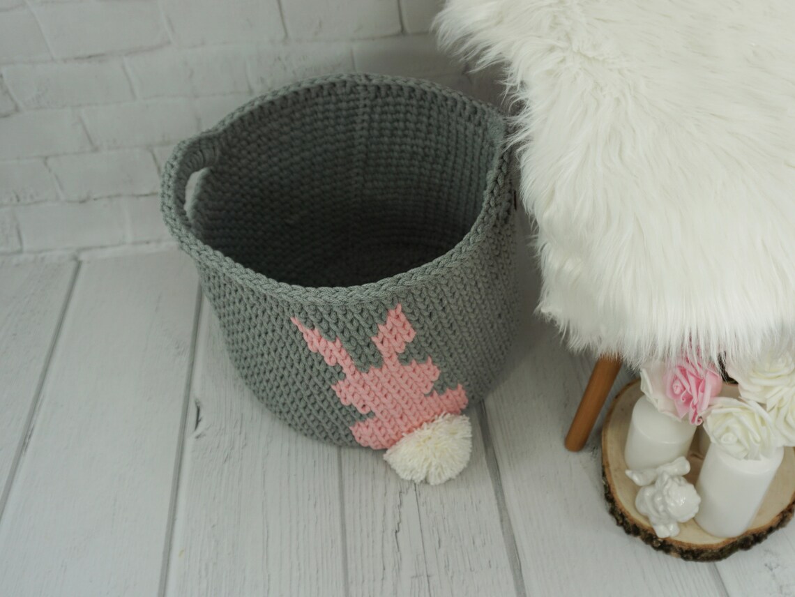 Pink Rabbit Basket Crochet Basket Rabbit Nursery Decor | Etsy