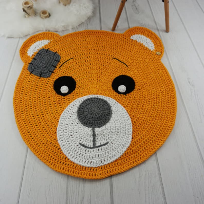 Teddy Bear Crochet Rug for Baby Room Bear Rug Nursery Forest Etsy