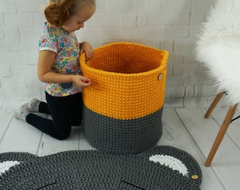 Large crochet storage basket Big toys basket Laundry basket Nursery decor Round bin basket Modern home storage Cotton standing basket Toys