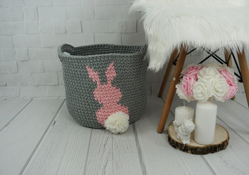 Pink Rabbit Basket Crochet Basket Rabbit Nursery Decor | Etsy