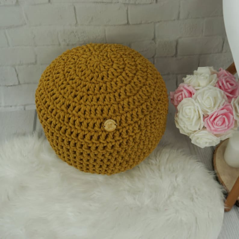 Round floor Ottoman pouf for baby room Meditation pillow Footstool Pillow Bean Bag Floor cushion Knit nursery pouf Fuchsia crochet pouf image 3