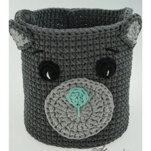 Grey bear basket Crochet basket Bear nursery decor Woodland nursery camping room decor Woodland nursery basket decor Gray basket for toys