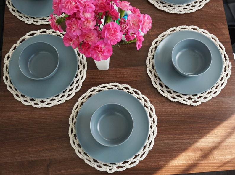 Round Crochet Cream Placemats Round Table Placemats Table Etsy