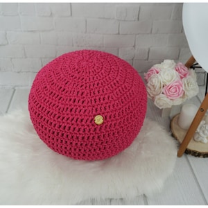 Round floor Ottoman pouf for baby room Meditation pillow Footstool Pillow Bean Bag Floor cushion Knit nursery pouf Fuchsia crochet pouf image 1