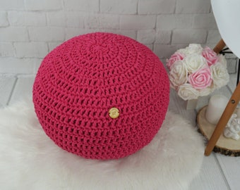 Round floor Ottoman pouf for baby room Meditation pillow Footstool Pillow Bean Bag Floor cushion Knit nursery pouf Fuchsia crochet pouf