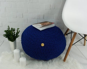 Round floor Ottoman pouf, Stuffed pouf, Meditation pillow, Footstool Pillow, Pouf chair, Floor cushion, Knit pouf, Cornflower crochet pouf