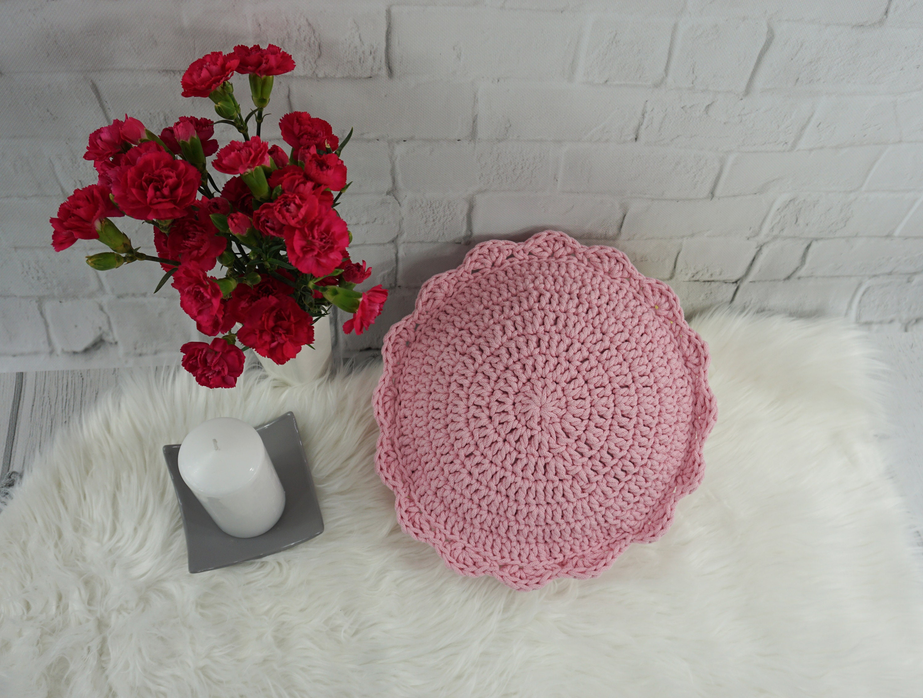 Round Crochet Pillow Mini Floor Pillow Bed Pillow Decorative Etsy