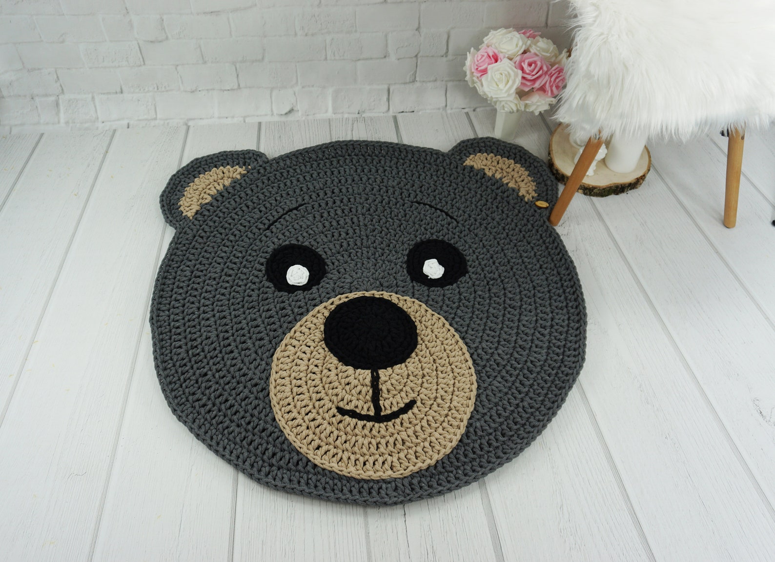 Classic Teddy Bear Rug Gray Teddy Round Rug Bear Nursery Rug Etsy