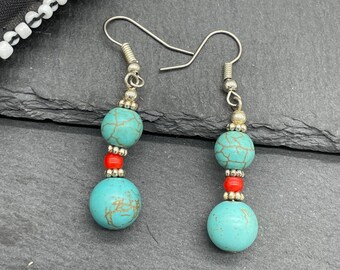 naturelle eardrop hook oreille étalon gemstone turquoise de boucles d'oreilles naturelle eardrop hook oreille étalon gemstone turquoise de boucles d'oreilles