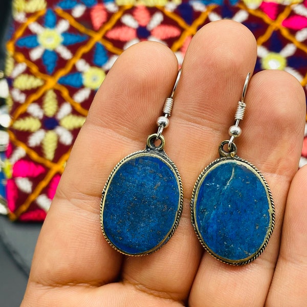 Boucle d’oreille lapis lazuli, ethnique, bohème, tribal boucle d’oreille bleu #BL