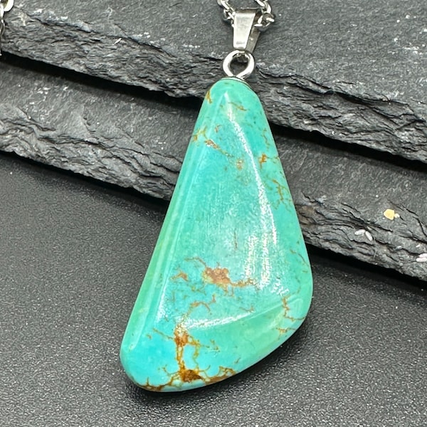 Pendentif turquoise véritable, Turquoise d'Arizona, Turquoise naturelle brute , Collier turquoise , Pendentif turquoise