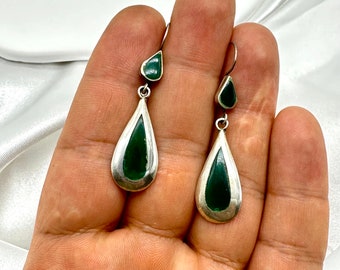 Boucle d'oreille argent 925 pierre jade, boucle d’oreille jade, boucle d'oreille argent et pierre jade
