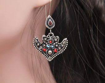 Boucle d'oreille ethnique - bijoux ethniques, boucle d'oreille tibet #BI