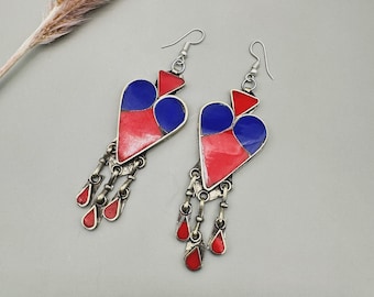 Afghan pendant earring | red ethnic earring / blue and red earring / Afghan kochi