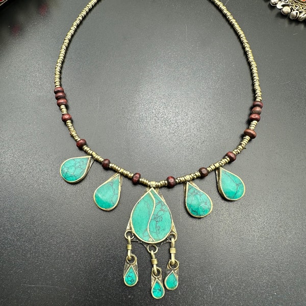 collier bohème / collier turquoise ethnique , bijoux ethnique vintage