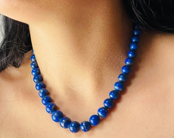 Collier de mariage lapis lazuli, collier perles ronde lapis-lazuli, Collier pierre lapis-lazuli