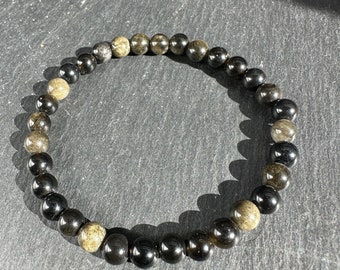 Bracelet Pierre d'Obsidienne - Perles Noires - Bijou Naturel de Protection - Bracelet pierre de protections - cadeau pour homme , femme