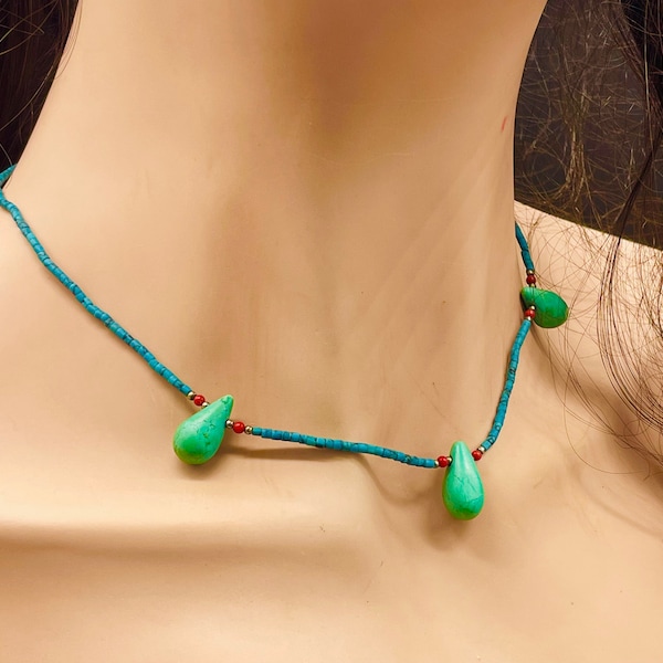Collier perles fines turquoise, ras de cou turquoise, joyeux noël maîtresse