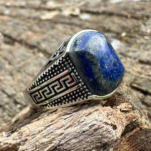 bague homme - bague homme pierre lapis-lazuli - chevalier homme en argent et pierre naturelle