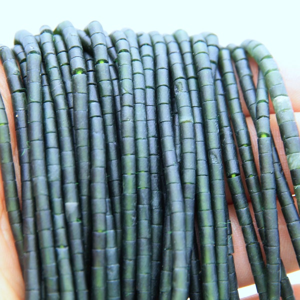 Green jade beads, nephrite jade, natural stone beads / real stone heishi beads 95 3mm bead