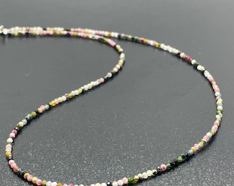 Collier de perles naturelles Tourmaline multicolore 3mm | Tourmaline facettée 3mm | collier Tourmaline  délicate