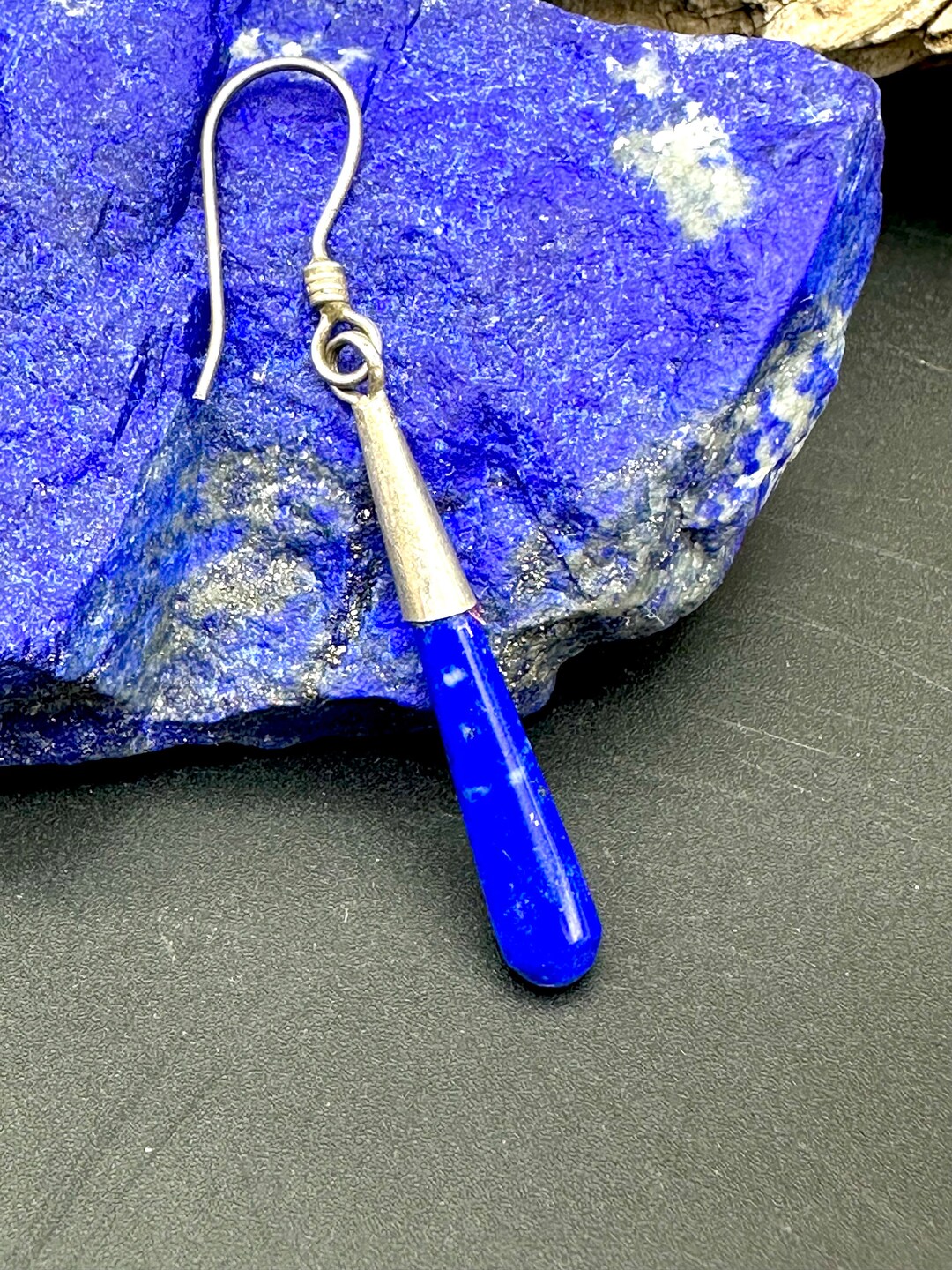 Men's Silver Dangle Earring in Natural Lapis Lazuli Stone Etsy